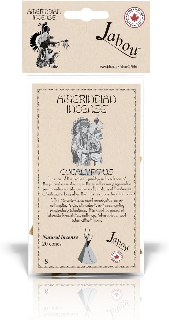 Amerindian 100% Natural Incense Cones - Eucalyptus - for Meditation, Yoga, Relaxation, Magic, Healing, Prayer & Rituals - 20 Cones - Each Lasting 30+ Minutes