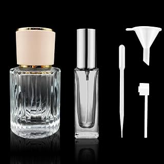 Perfume Refillable Bottle Atomizer 30ML/10ML, 2 Pcs Empty Perfume Bottles for Travel Glass Atomizer Spray Bottle Round Vintage Fragrance Sprayers with Funnel Dropper and Long Nozzle