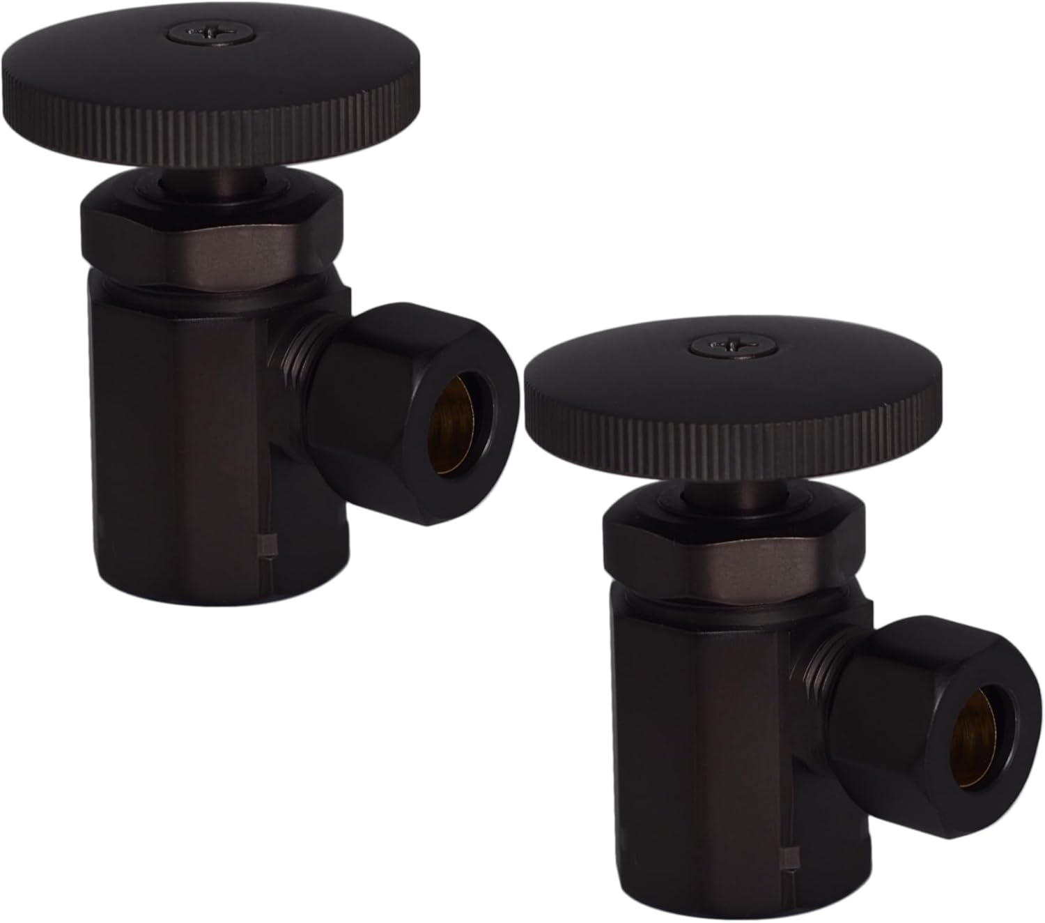 Westbrass D103-2-62 Round Handle Angle Stop Shut Off Valve, 1/2" IPS Inlet with 3/8" Compression Outlet, Matte Black (2-Pack)