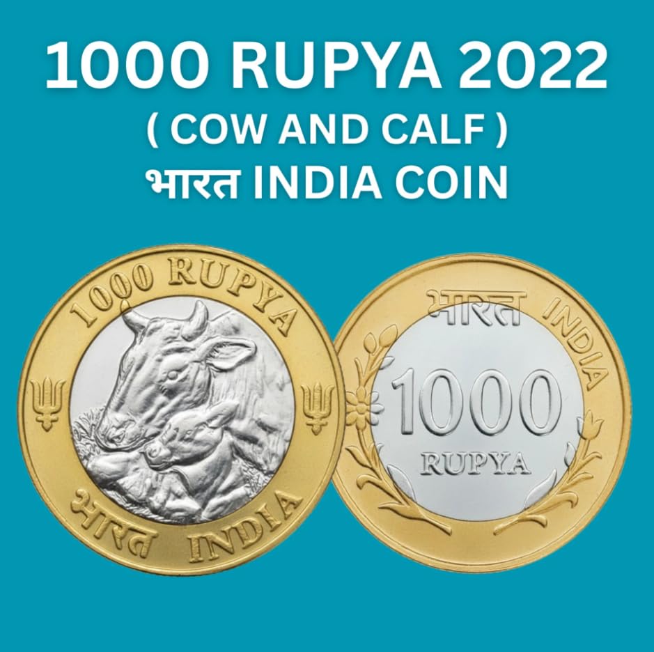 Image of 1000 Rupees, India Fantasy Rare Bi-Metallic Coin (Cow & Calf)