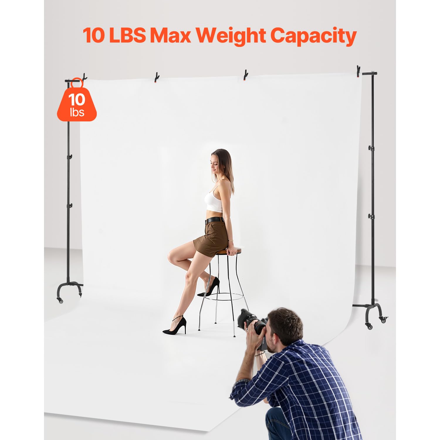 Happybuy Backdrop Stand with Wheels, 7 x 10 ft Adjustable Photo Backdrop Stand Kit, Moveable Background Stand, Heavy Duty Projector Screen Stand for Weddings, Photo Studios, Parties, and Events