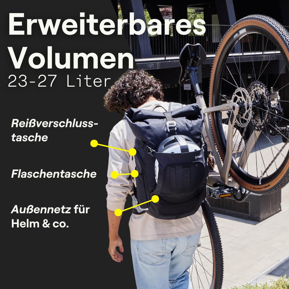 otinga® Flow Rolltop Rucksack Damen & Herren mit 23-27L Volumen & praktischem Laptop Rucksack Fach I Ideal als Fahrradrucksack ohne Gepäckträger I Reflektierender, wasserdichter Rucksack Herren