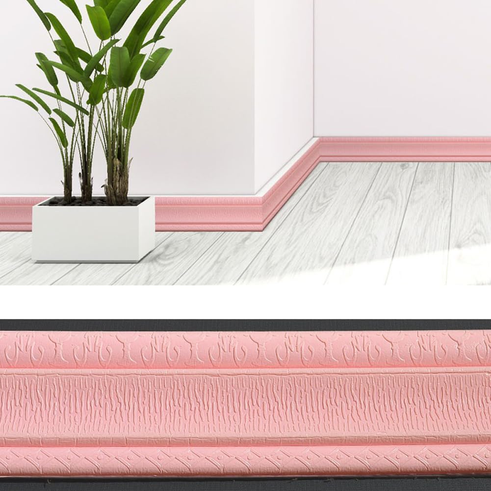 Headboard Pink 2Pcs Wall Edging Trim 2.3M*8Cm,Flexible Foam Molding Trim Self-Adhesive Peel And Stick Wallpaper Border For Walls,Mirror Frame,Baseboard (Pink)