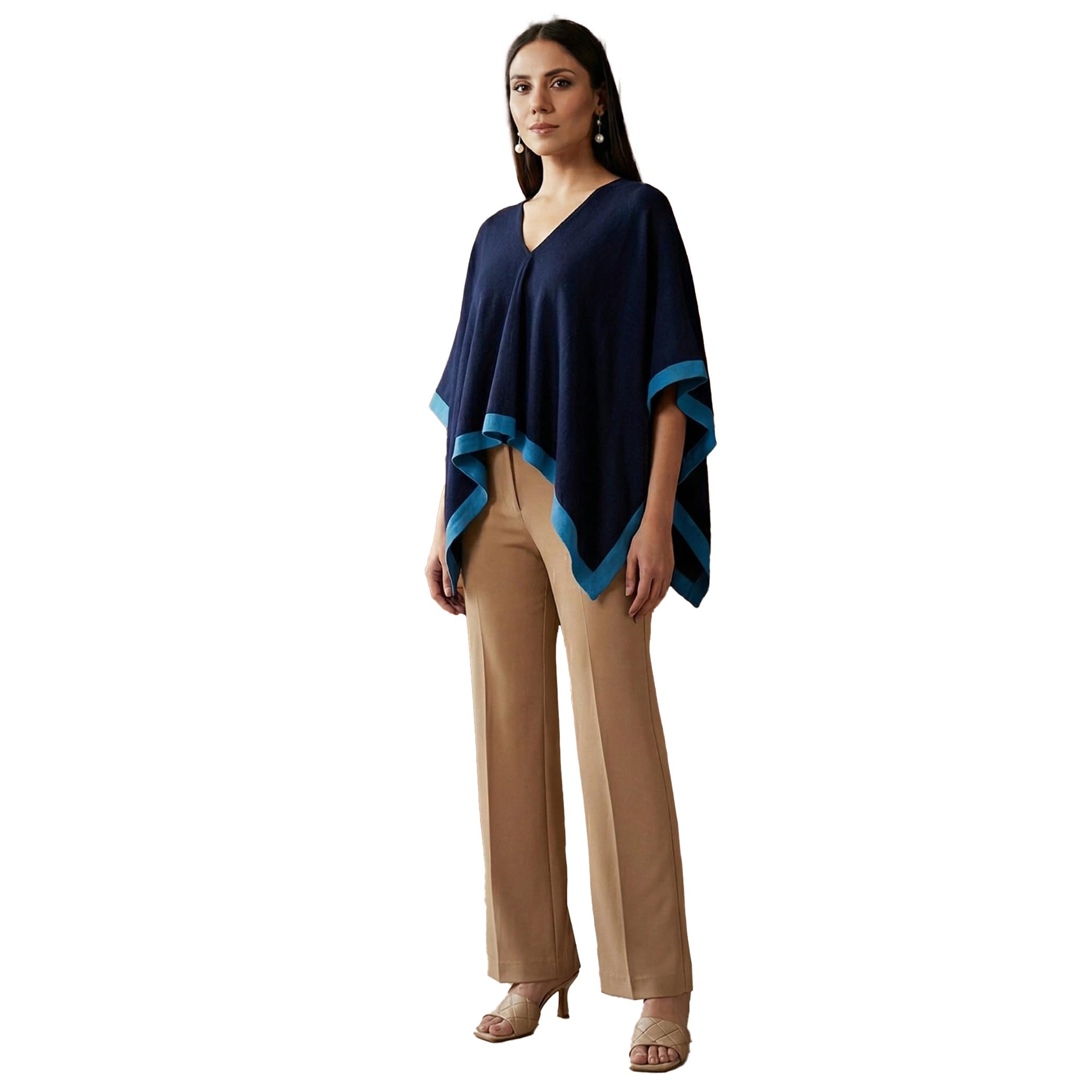 Dark Blue Short Cashmere Cape - Cover-Up for Women by Ramola Bachchan-image-32