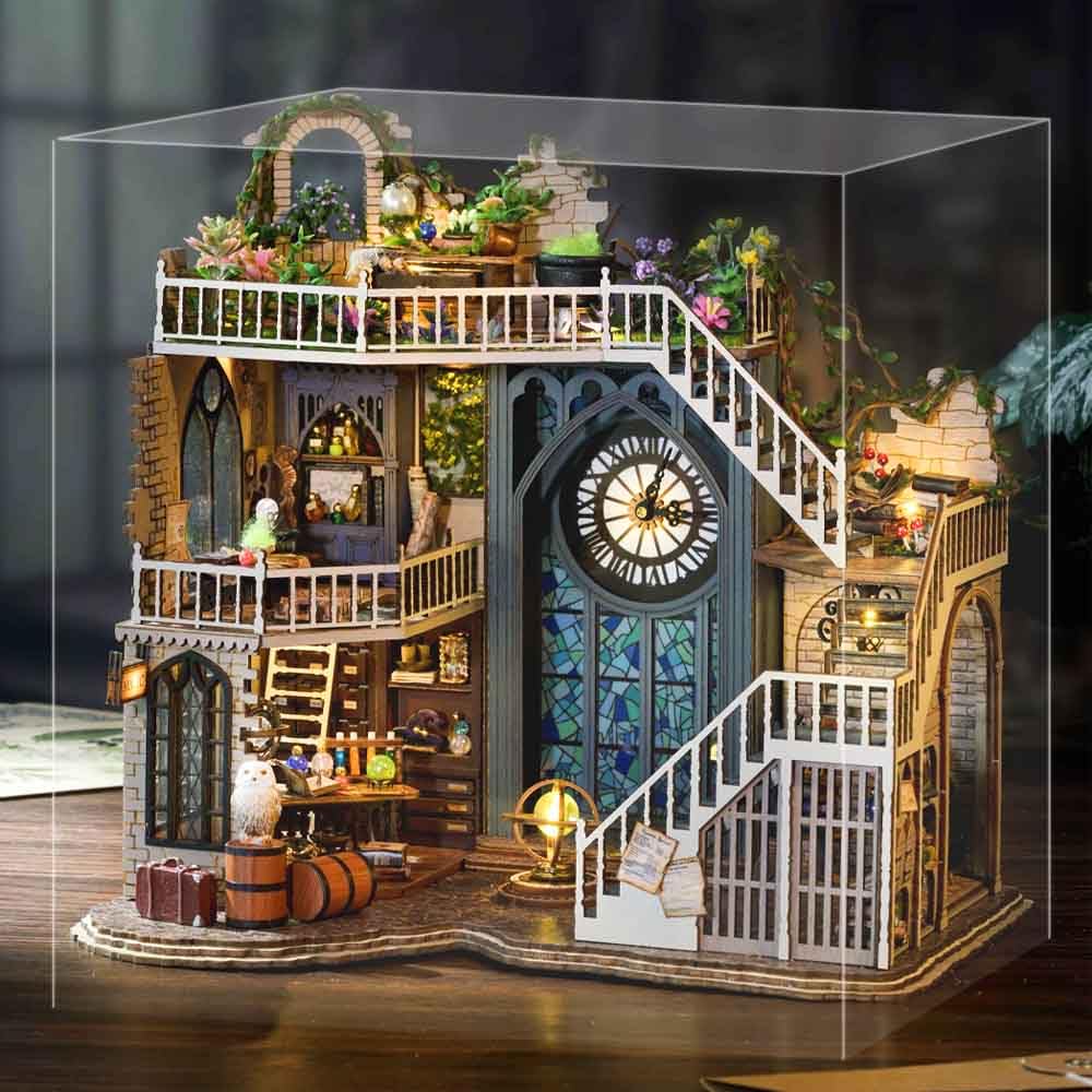 CUTEBEE Casa delle bambole in miniatura con mobili, kit fai da te per casa delle bambole più copertura antipolvere scala 1:24 stanza creativa per San Valentino idea regalo (Magic House))