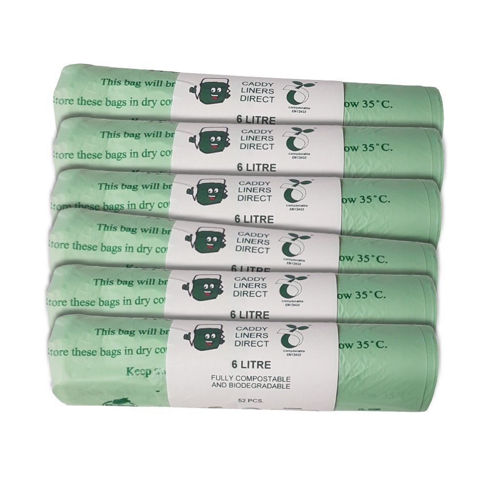 Caddy Liners Direct Green 6 Litre X 312 Biobag Compostable Biodegradable Kitchen Food Waste Caddy Bin Liner Bags - Certified En13432 (6L-300)