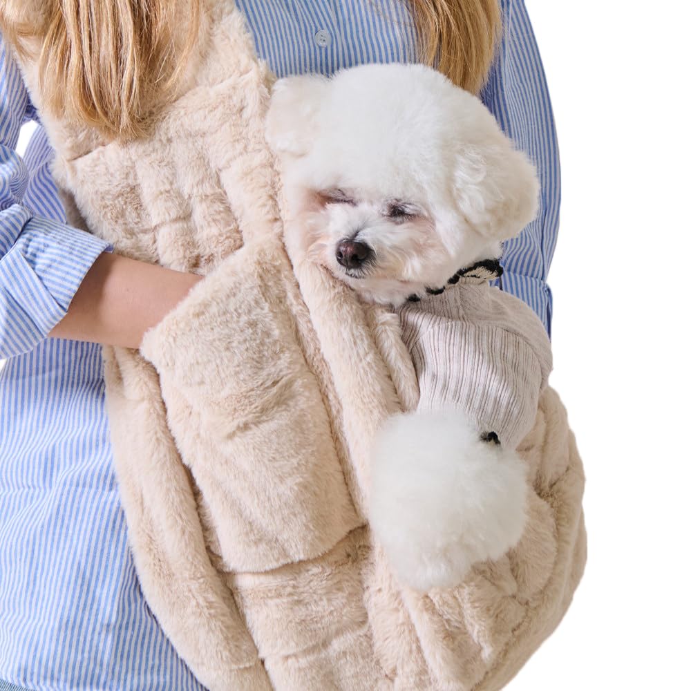 Puppy Sling Carrier Plush Warm Small Dog Cat Sling Bags Fit Under 5kg Soft Comfy Hand-Free Pet Carry Bag Cat Pouch Tote Bag Wide Shoulder Strap Portable Suitable for Travel Outdoor Walking Winter