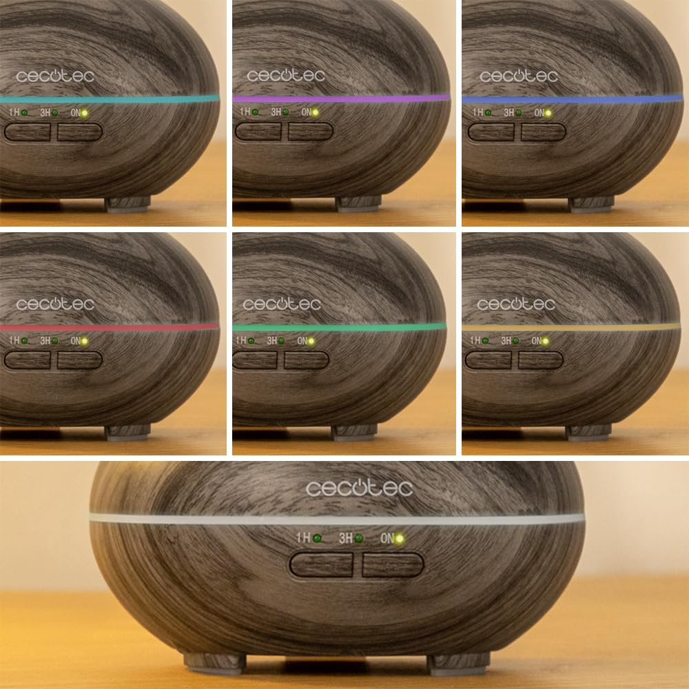 Cecotec Umidificatore Ambiente Ultrasuoni con Diffusore Aromi Pure Aroma 150 Yin Grey. Serbatoio 150ml, 7 Colori LED Regolabili, Timer 3h, Ultra-Silenzioso, Aromaterapia, Facile da Pulire