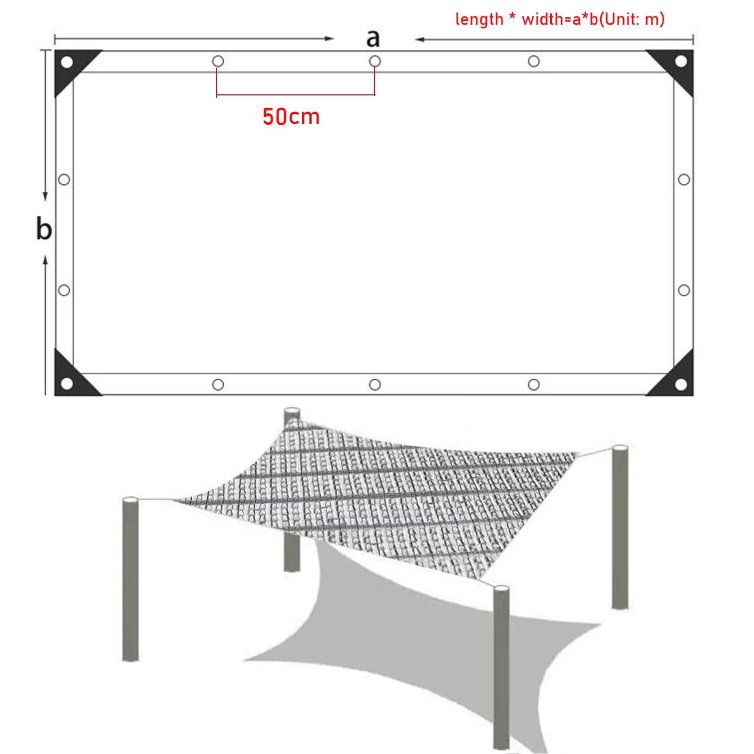 75% tkanina e- folia aluminiowa Sune Silver ochrona przed promieniowaniem UV na zewnątrz patio szklarni oddychająca izolacja cieplna z przelotkami (500 cm x 650 cm)