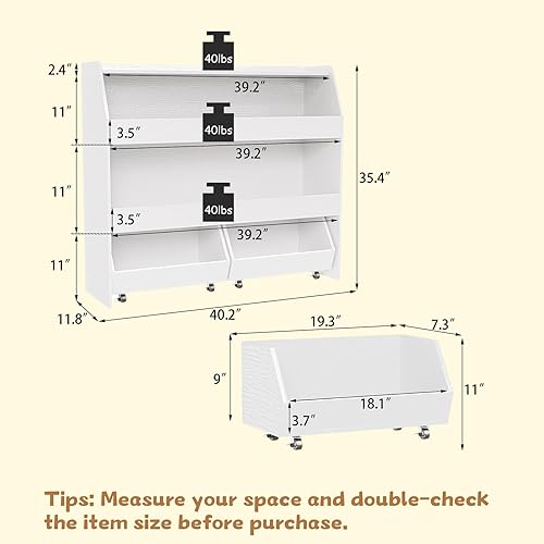 Miniatura 2 de COZPAW Organizador de almacenamiento de juguetes, estante Montessori de 3 niveles con contenedores móviles, organizador de juguetes, estante para
