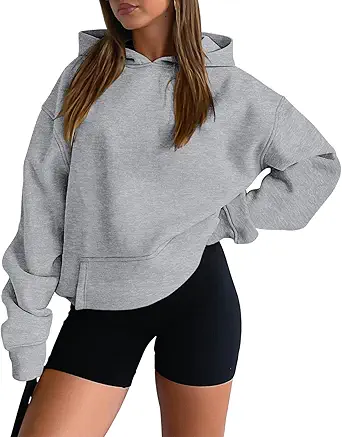 onlypuff Women Hoodies Casual Pullover Long Sleeve Sweatshirt Kangaroo Pocket Drop Shoulder Sweater