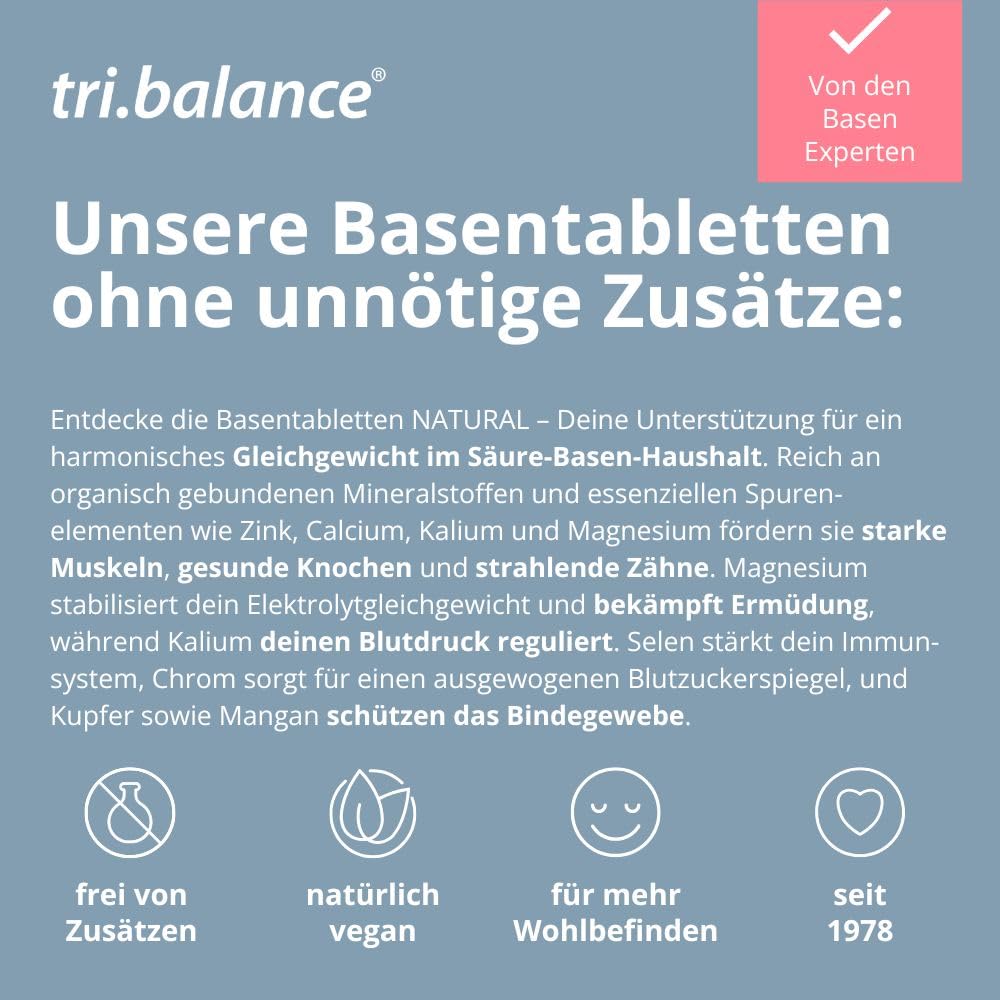 tri.balance Basentabletten NATURAL 225 Tabletten mit Zink für den Säure-Basen-Stoffwechsel vegan Made in Germany tri.balance
