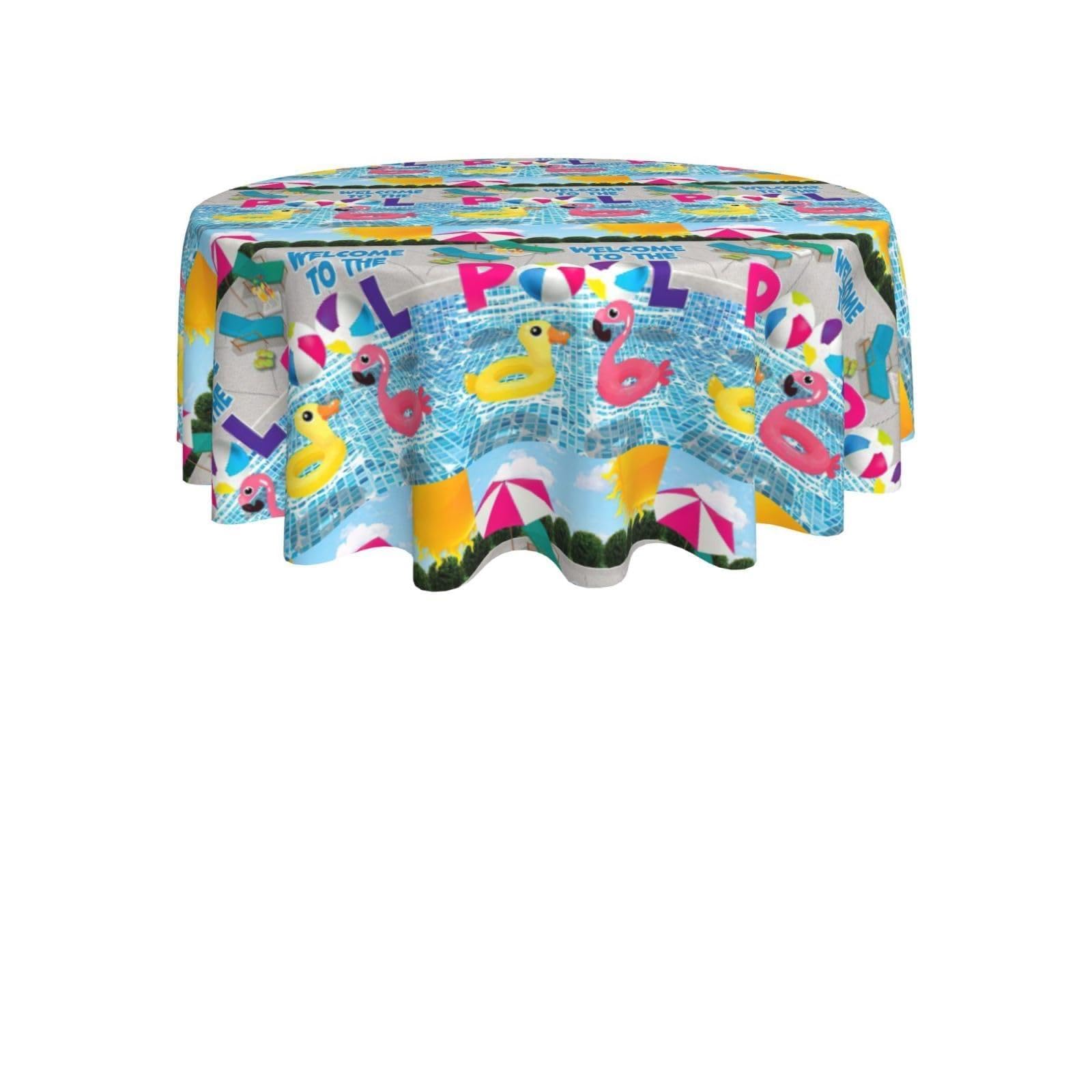 ENGhjes Flamingo and swimming pool Print Round Tablecloth 60in Washable Stainproof Polyester Cloth for Kitchen Idea