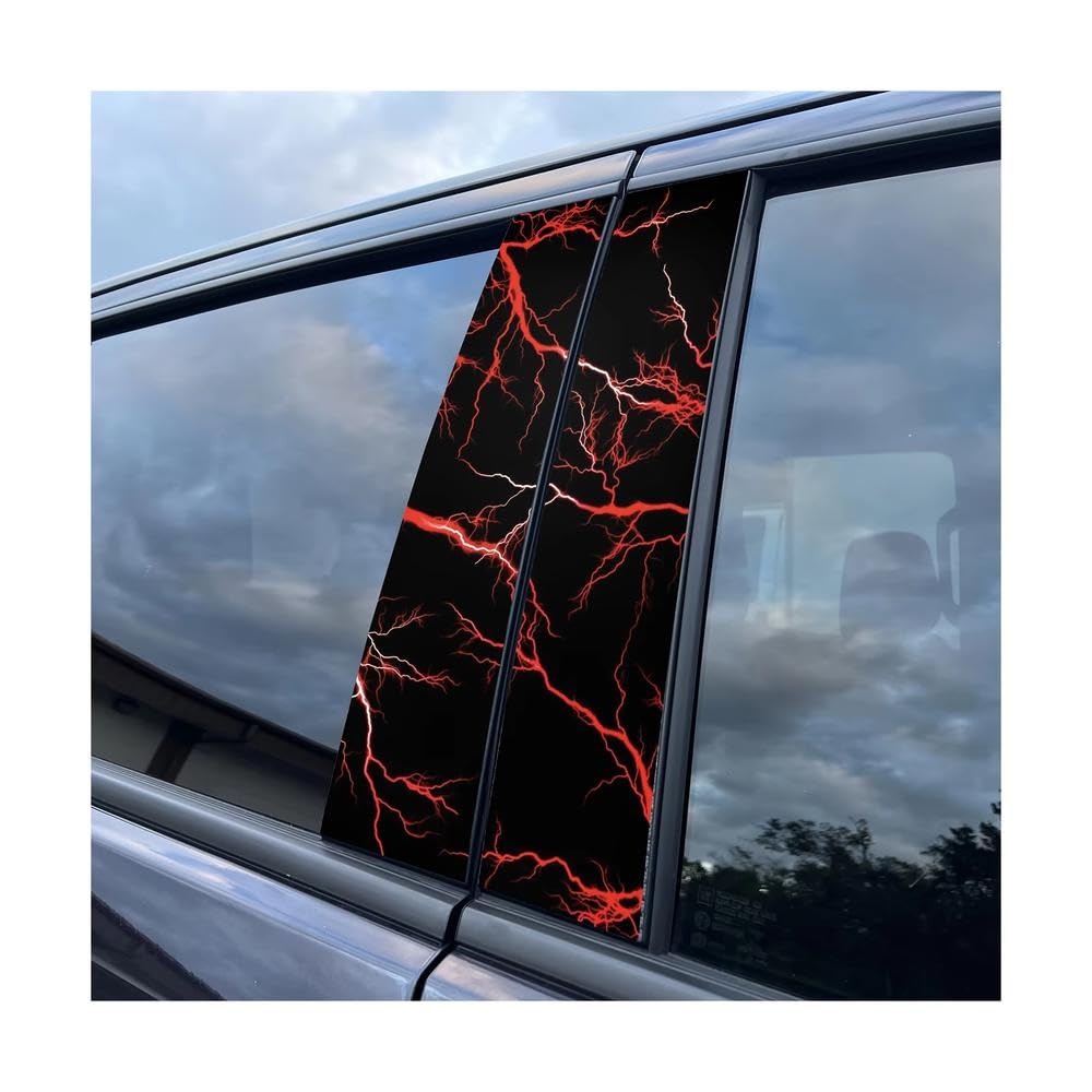 Bertdcx One Color 2-Piece Red Lightning Vehicle Decal Set Easy Paste B-Pillar Sticker Made Of Self Adhesive Auto Parts