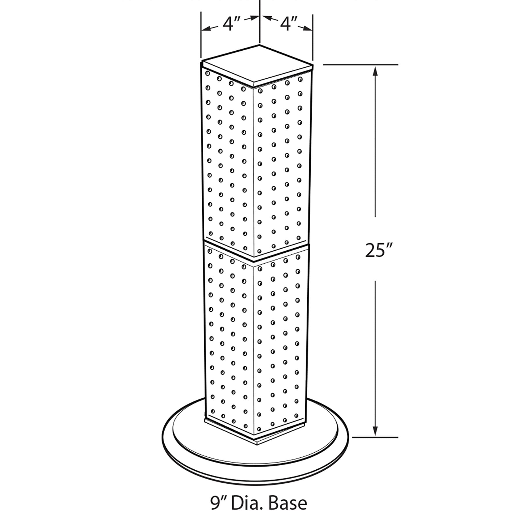 Azar Displays 700227-BLK Vierseitiger Stecktafelturm mit drehbarem Sockel 22,9 cm, Schwarz