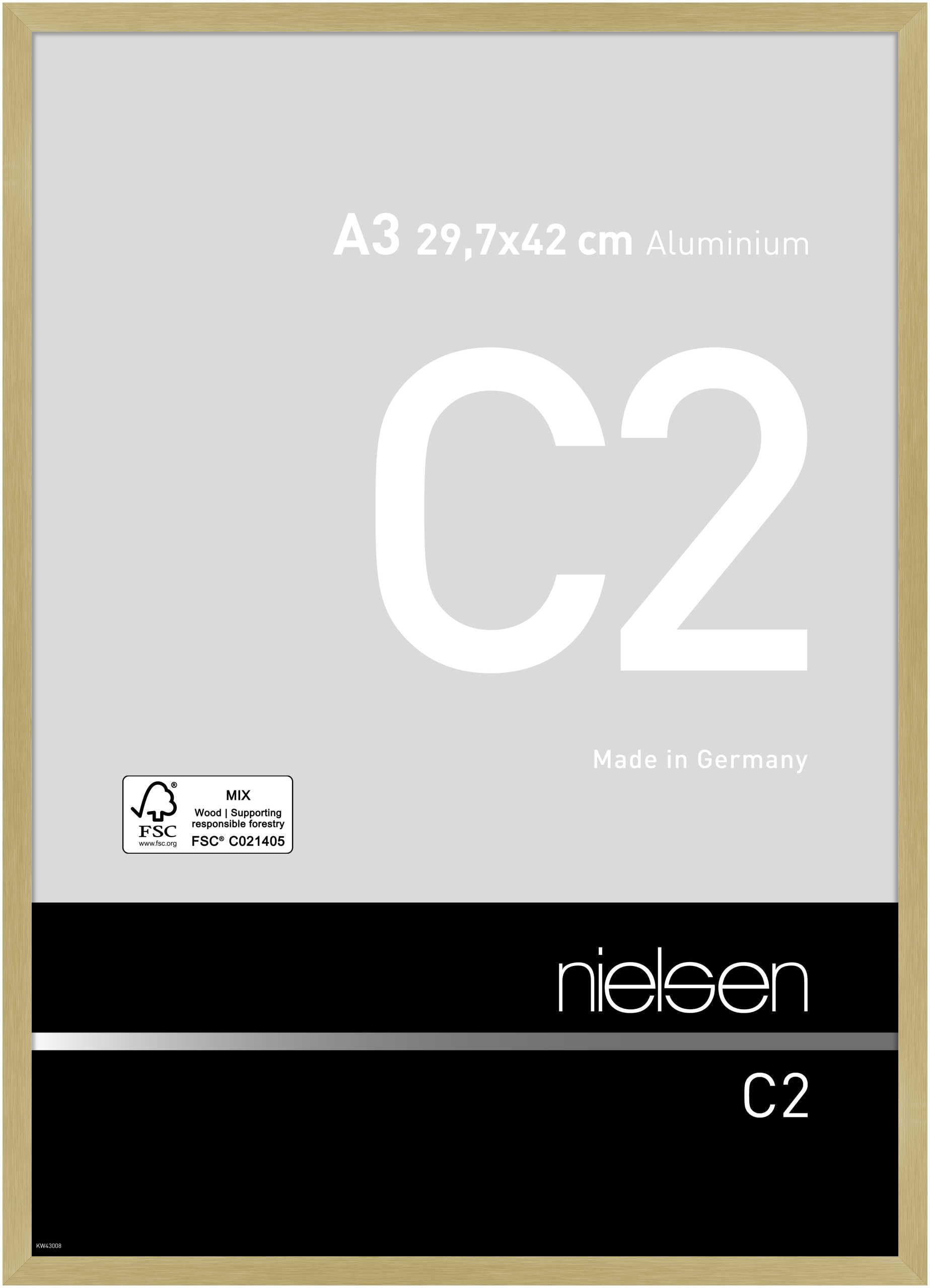 nielsen C2 Aluminium Picture Frame - Brushed Gold A3, 29.7x42cm - with Float Glass and Easy Push-Turn Clips