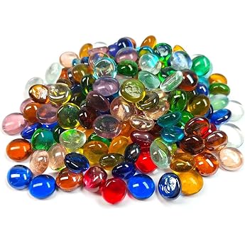 50PCS Mancala Stones, Mixed Color Glass Gemstone Flat Marble Beads Home Decor Art Craft Vase Filler1.3cm-1.8cm