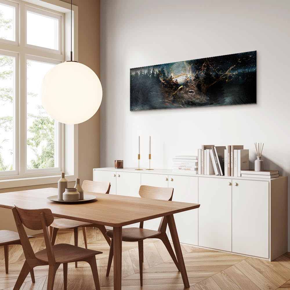 murando - Quadro Fonoassorbente Cervo Bosco Mistico Cervo 120x40 cm 1 Pezzo - Canvas - Quadri Acustici XXL Grandi - Pannelli Fonoassorbenti Decorativi - Decorazione da Parete Soggiorno - g-C-10128-b-a