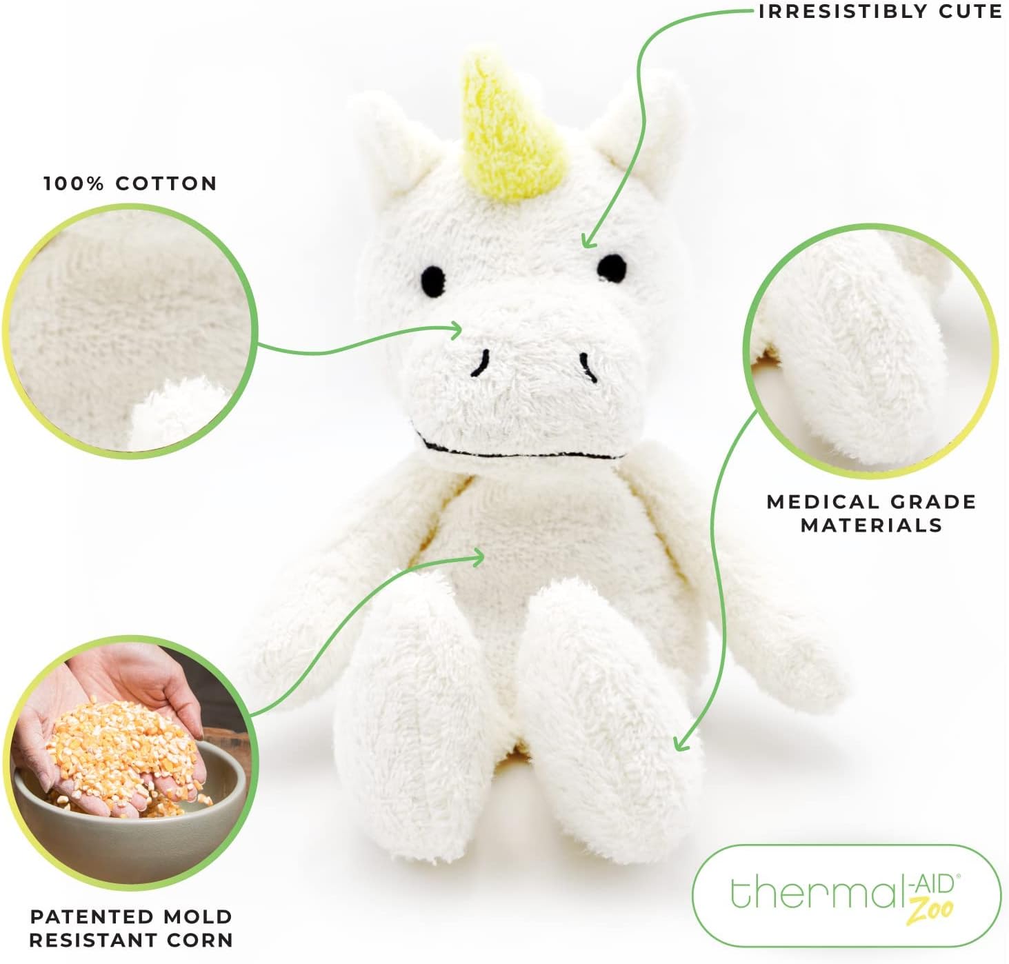 Thermal-Aid® (Juno The Unicorn) – Washable Heating Pad & Ice Pack – Plush Hot/Cold Pack with Natural Corn Filling – Reusable Comfort