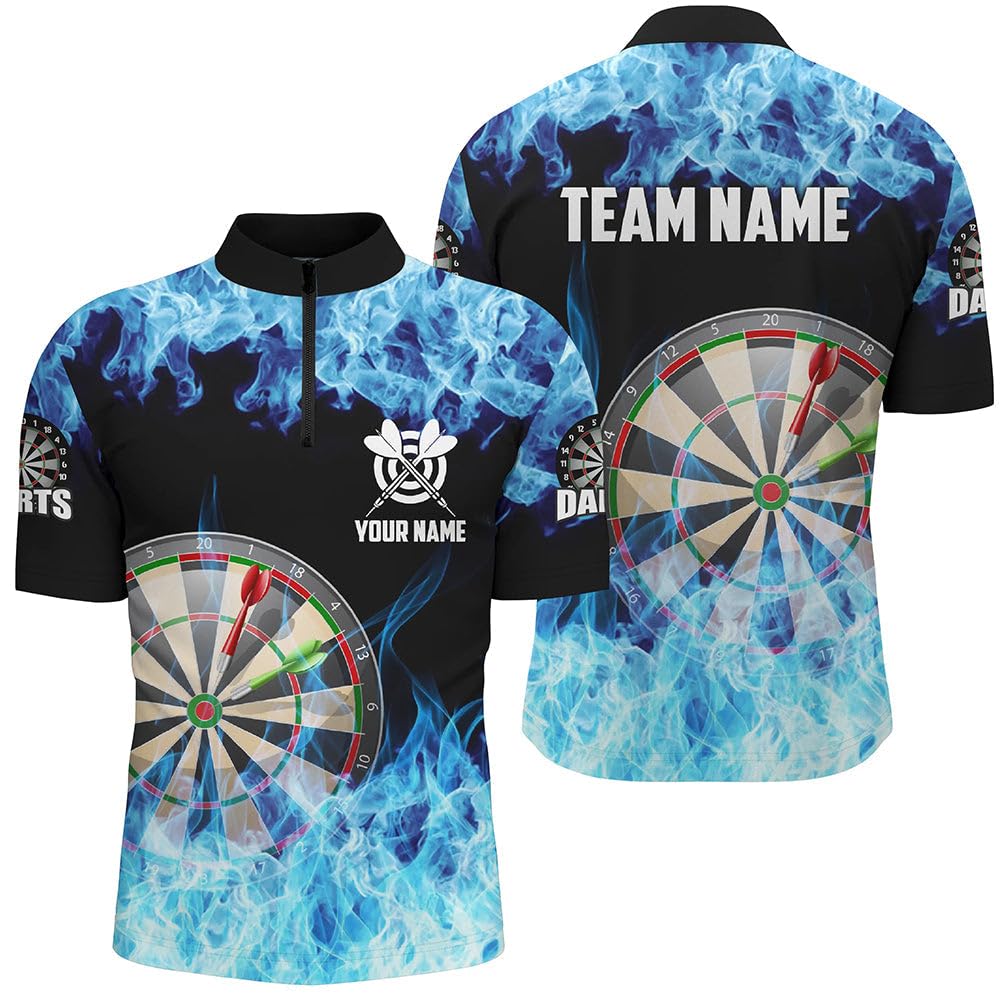 Blaues Feuer Dartboard Herren & Damen Darts Polo & Quarter-Zip Individuelle Darts-Shirts für Team Dart Trikots T1227