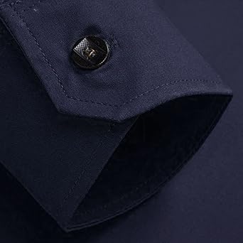 Men's Military Style Double Pocket Shirt Tactical Cargo Casual Slim Fit Shirt Work Shirt Hiking Fishing Shirts (Dark Blue,Medium)