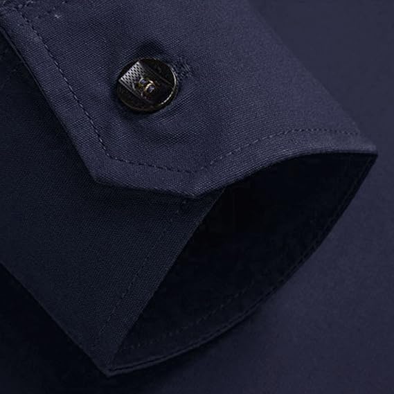 Men's Military Style Double Pocket Shirt Tactical Cargo Casual Slim Fit Shirt Work Shirt Hiking Fishing Shirts (Dark Blue,Medium)