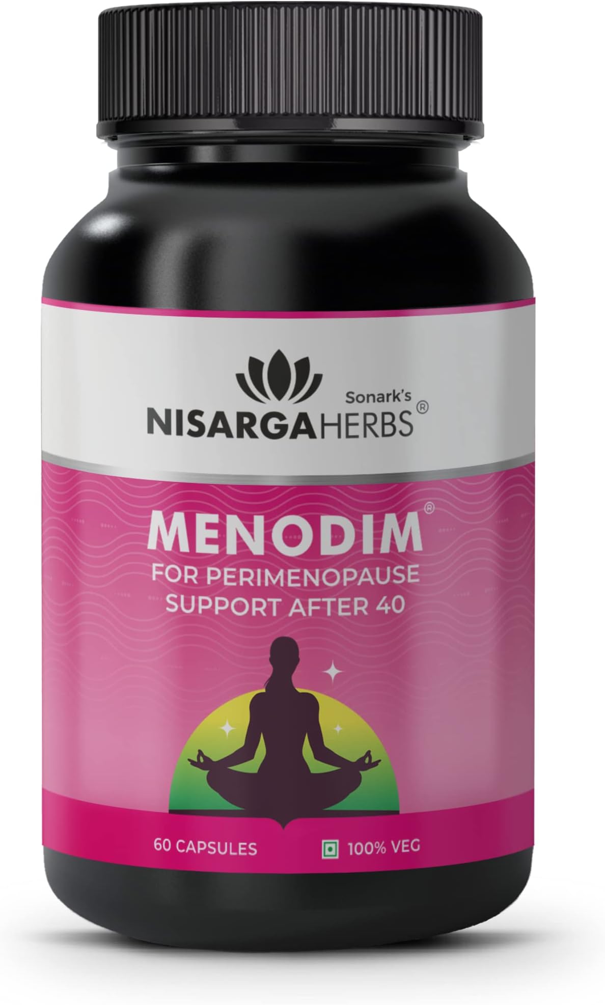 Nisarga Herbs Menodim Capsules 450 mg - (60 Capsules) | Ayurvedic Supplement for Menopause Relief & Hormonal Balance | Ayurvedic Supplement with Pomegranate & Ashwagandha