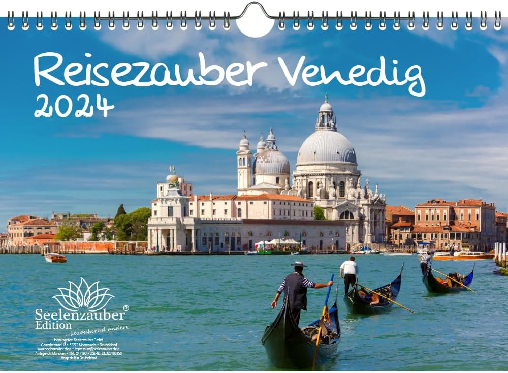 Reisezauber Venedig DIN A4 Kalender fr 2024 Urlaub Strand Meer Italien Mediterran Rialto Gondel - Seelenzauber