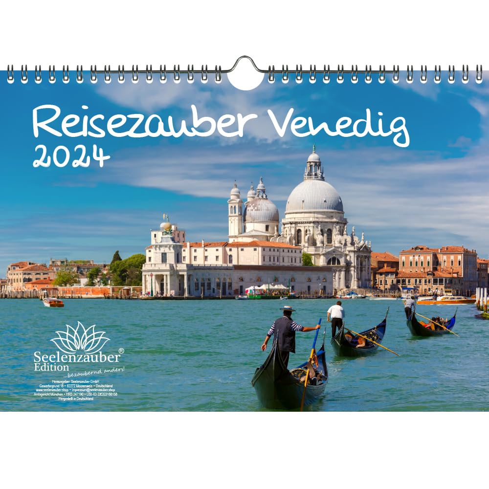 Travel Magic Venice DIN A4 Calendar for 2024 Holiday Beach Sea Italy Mediterranean Rialto Gondola Seelenzauber