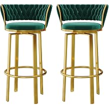 Velvet Bar Stool 29.5'' H Black Bar Chair Set of 4 Swivel Stool with Footrest Handmade Woven Back Armrest for Kitchen Island, Cafe, Pub, Bar Counter