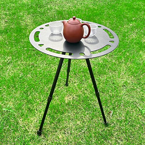 Restokki Mesa de acampamento pequena redonda dobrável portátil de liga de alumínio com altura ajustá