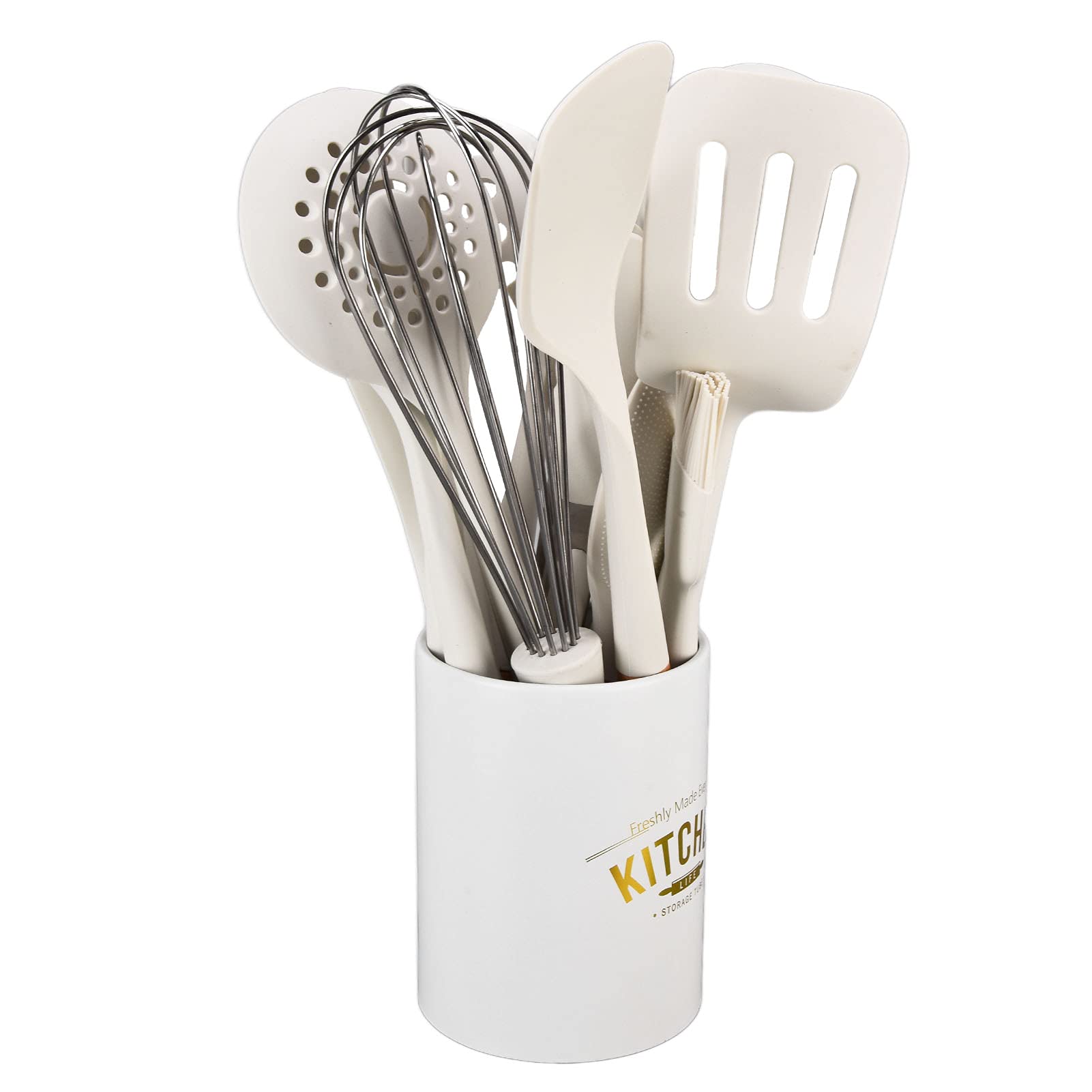 Keenso Weißes Silikon-Kochutensilien-Set, Antihaft-Küchengeschirr-Set für Einfaches Kochen, für Silikon-Antihaft-Küchengeschirr-, 12-teilig, Weiß