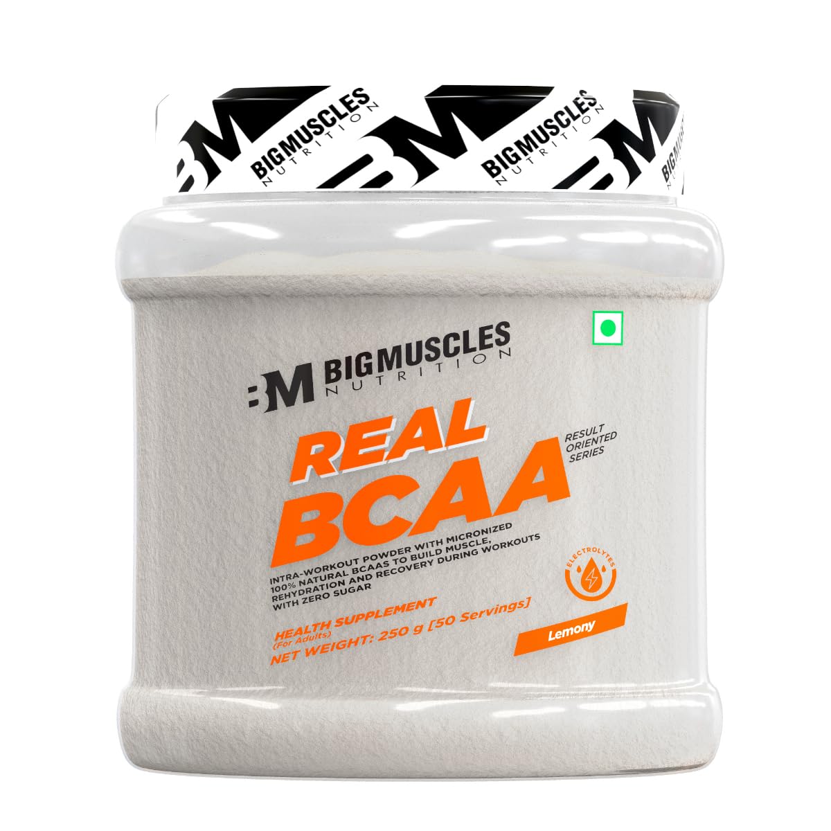 Bigmuscles Nutrition Real BCAA with Electrolytes [50 Servings, Lemony] | BCAA Powder in 2:1:1 Optimal Ratio | Powerful Intra Workout for Muscle Recovery & Endurance [250g], 1 count
