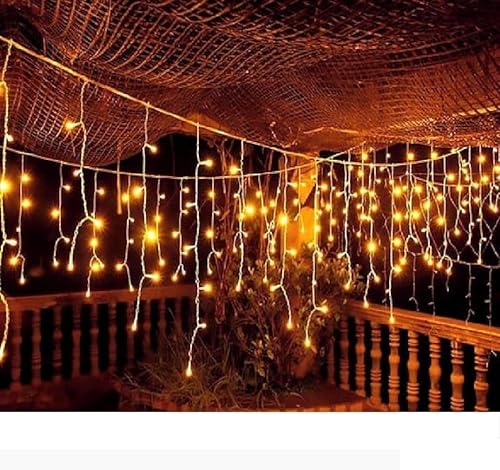 Pisca Pisca de LED, Cascata, 100L 3M X 70CM 8 Modos, Tomada Natal, Ano Novo Festas (Amarelo)