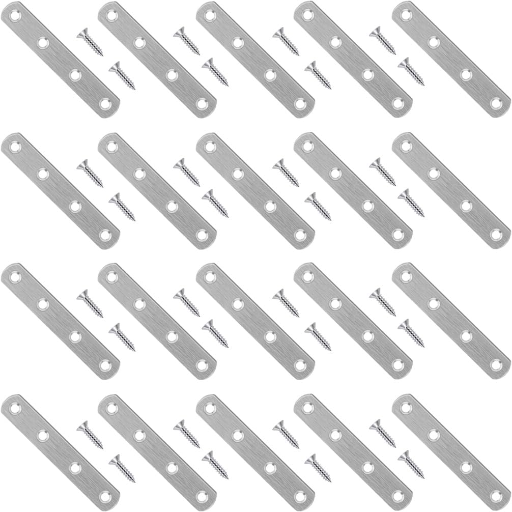 20PCS Heavy Duty Straight Brace 4 Inch Flat Brackets Stainless Steel Mending Plates, Repair Fixing Joining Metal Bracket for Wood with Screws