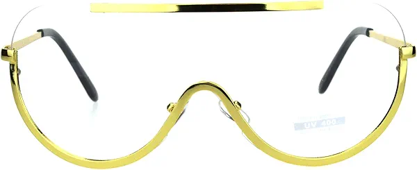 Futuristic Robotic Shield Exposed Lens Metal Rim Clear Lens Eyeglasses