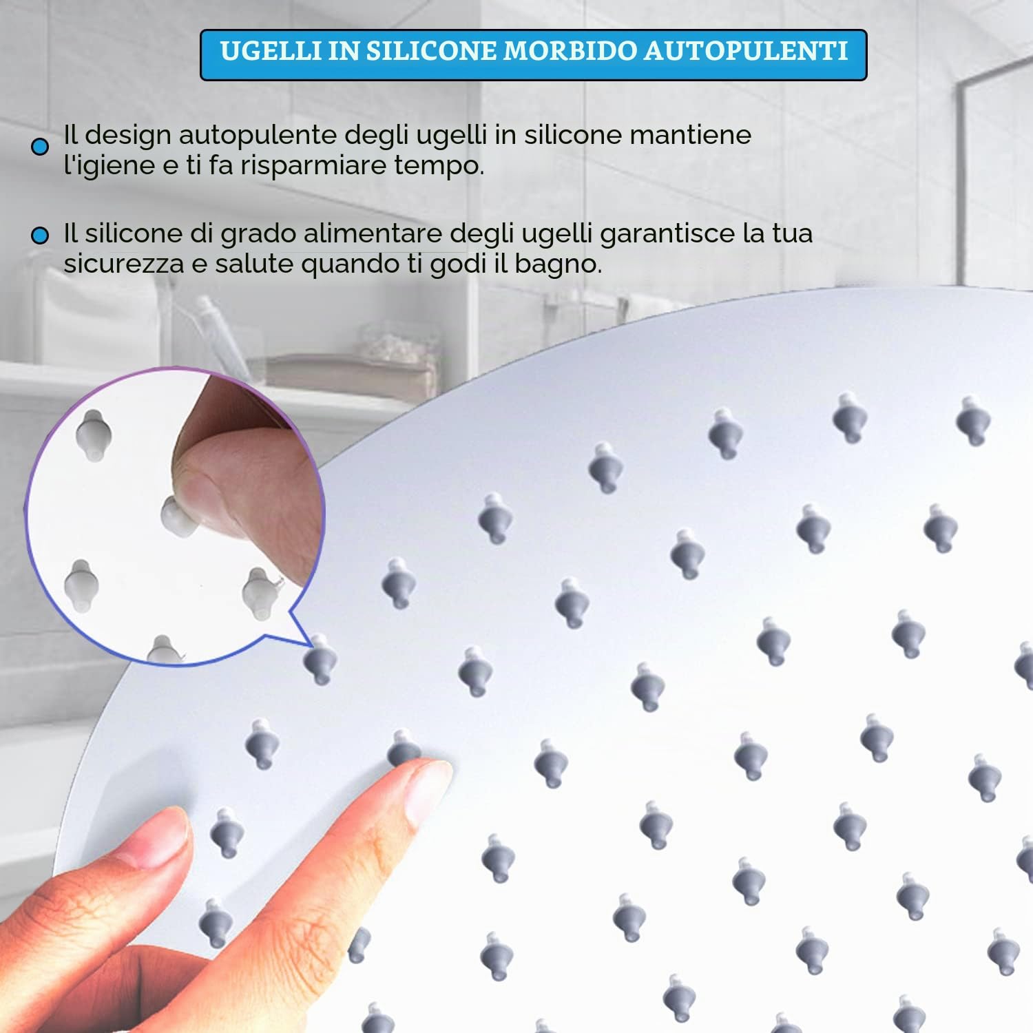 Soffione doccia a pioggia rotonda da 12 pollici in acciaio inox con ugelli anticalcare da 30 cm grande rotondo soffione a pioggia numero di ugelli: 144