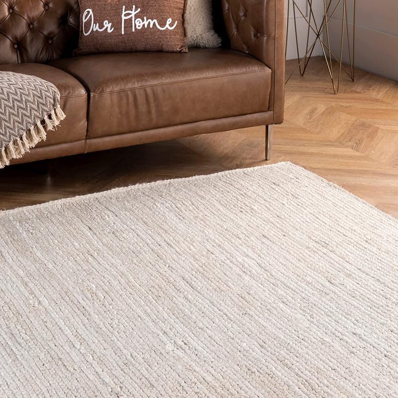 Image of F R Creation Jute Reversible Braided Natural & Handwoven Jute Carpet for Living Room Braided Rug, Offices Carpet, Guest Room Size (1.5X4 Feet White)