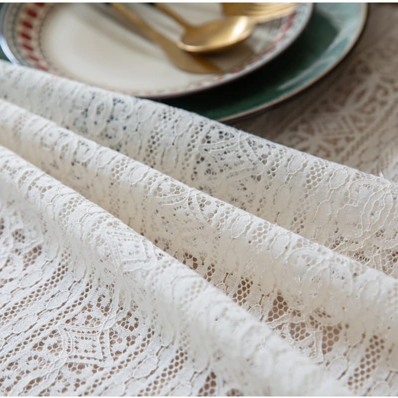 HeichkelL Tischdecke mit Quaste Vintage Spitzentischdecke Quadratisch Häkelspitze Deckchen Lace Tischtuch für Küche Hochzeit Party Beige 150 x 260 cm