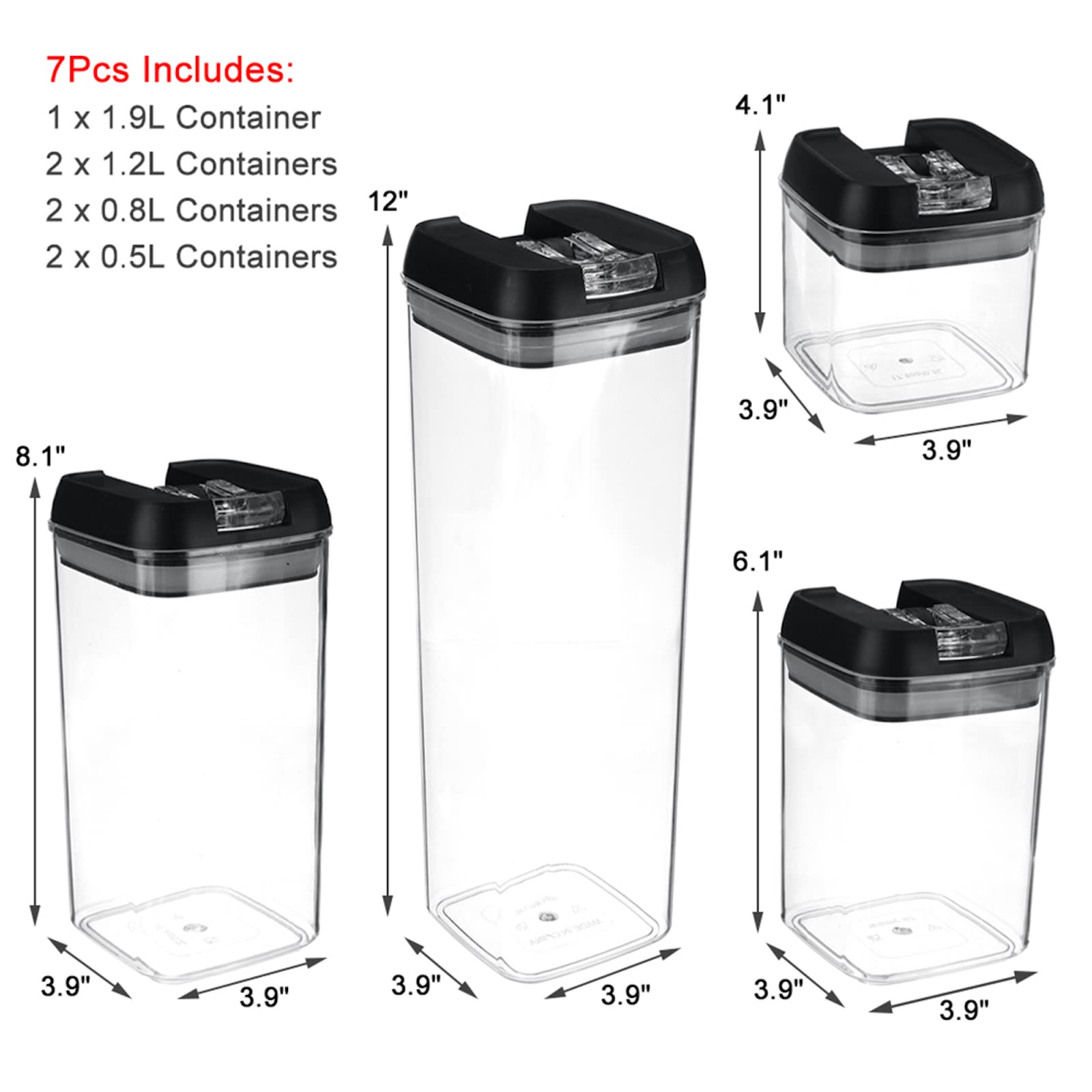 Juego de 7 recipientes herméticos de plástico para almacenamiento de alimentos, caja de tapas organizadoras de cocina