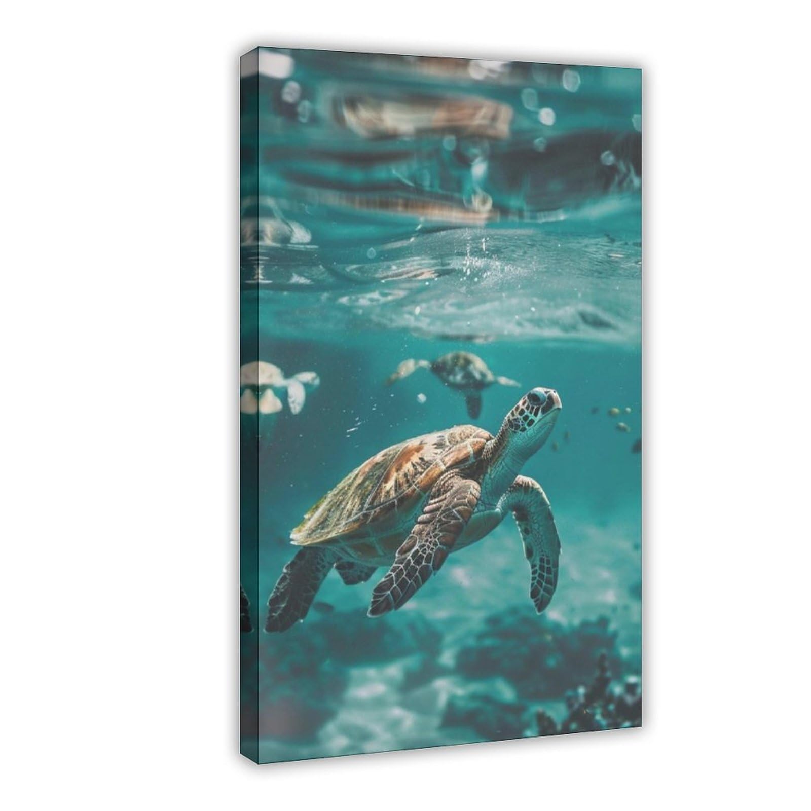 QNVJQKDSI Sea Turtle Swimming in Coral Reef, Ocean Wildlife Art (3) Canvas Poster Wall Art Decor Print Picture Paintings for Living Room Bedroom Decoration 24" L X 36" W