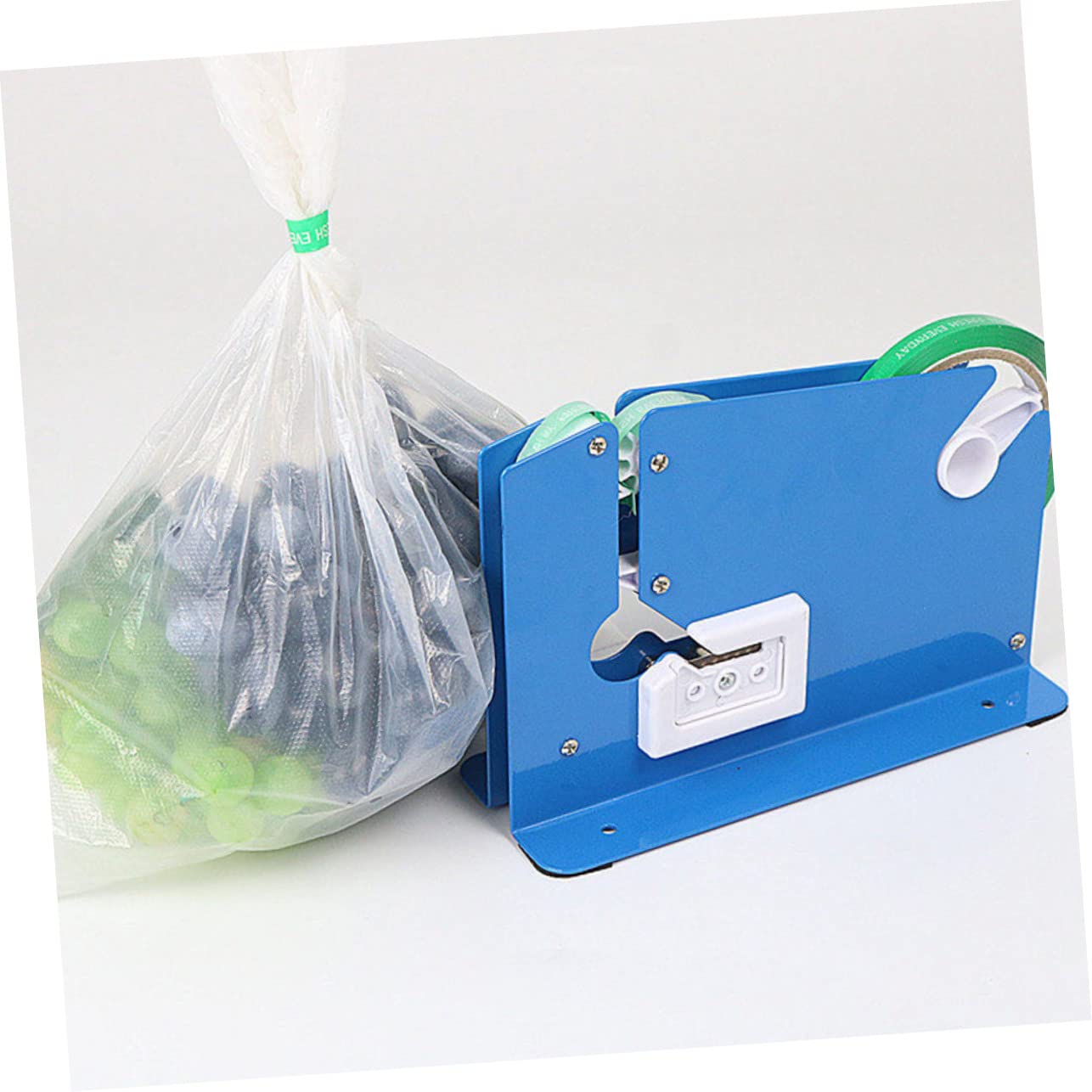 jojofuny Máquina Cortadora de Cinta Adhesiva 12 Mm 8 Rollos de Cinta Azul y Roja, Dispensador Sellador para Bolsas Plásticas, Equipo Portátil para Sellado y Embalaje Doméstico y Comercial