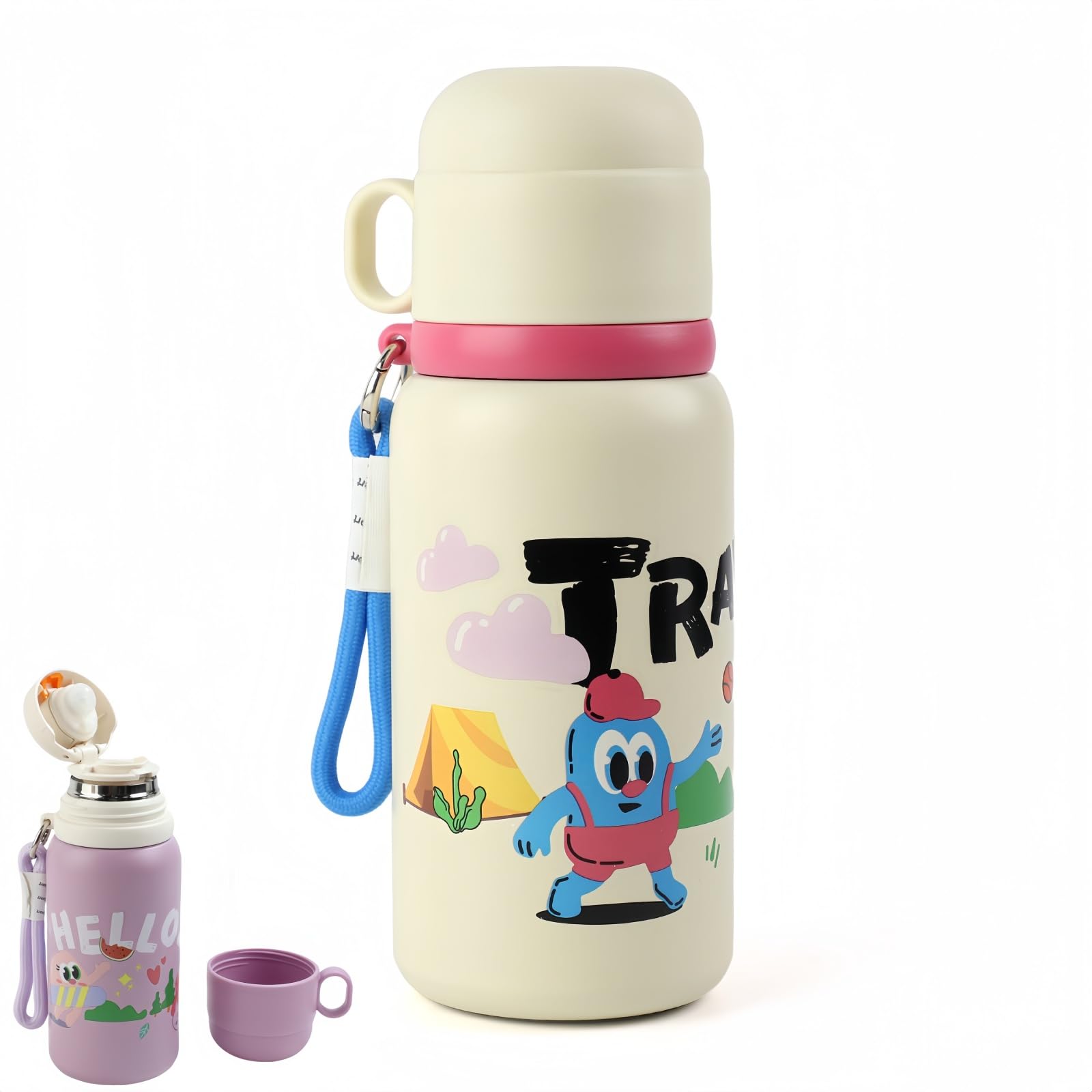 Thermoskanne Für Baby Unterwegs – 450 Ml, 2-in-1 Mit Becher & Sieb, Edelstahl, 6-12h Isolierung