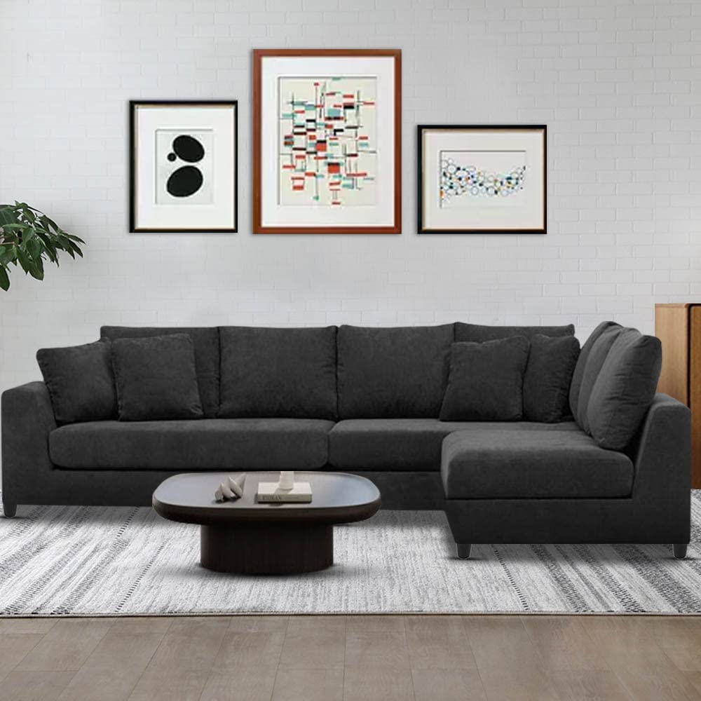 Braxton Bosnia RHS 7 Seater L Shape Sofa Set for Living Room (Black Fabric)-image-42