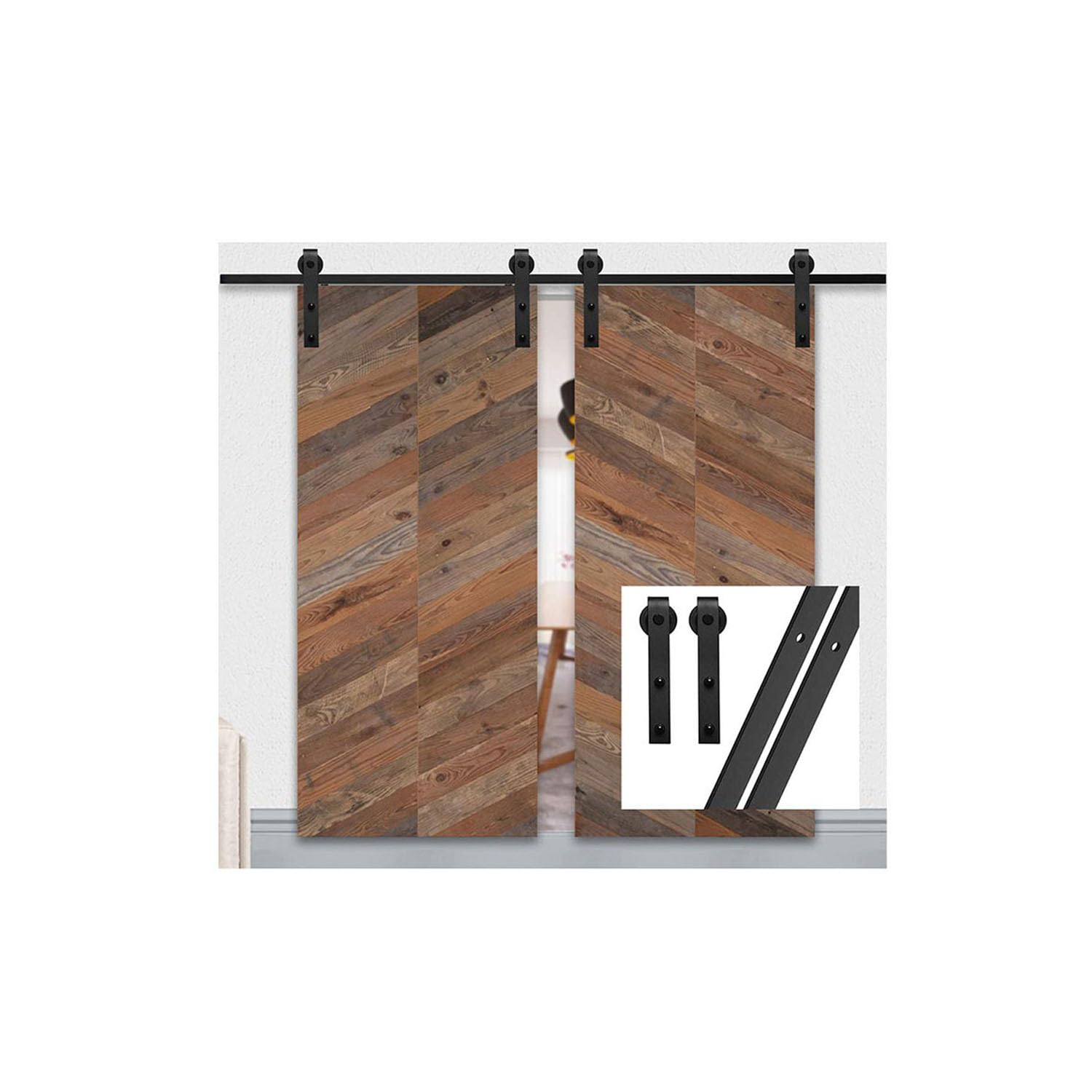 GIFSIN 6.6FT/200cm Sliding Barn Door Sliding Door Kit Barn Door Hardware for Double Door,J-Shaped Hanger