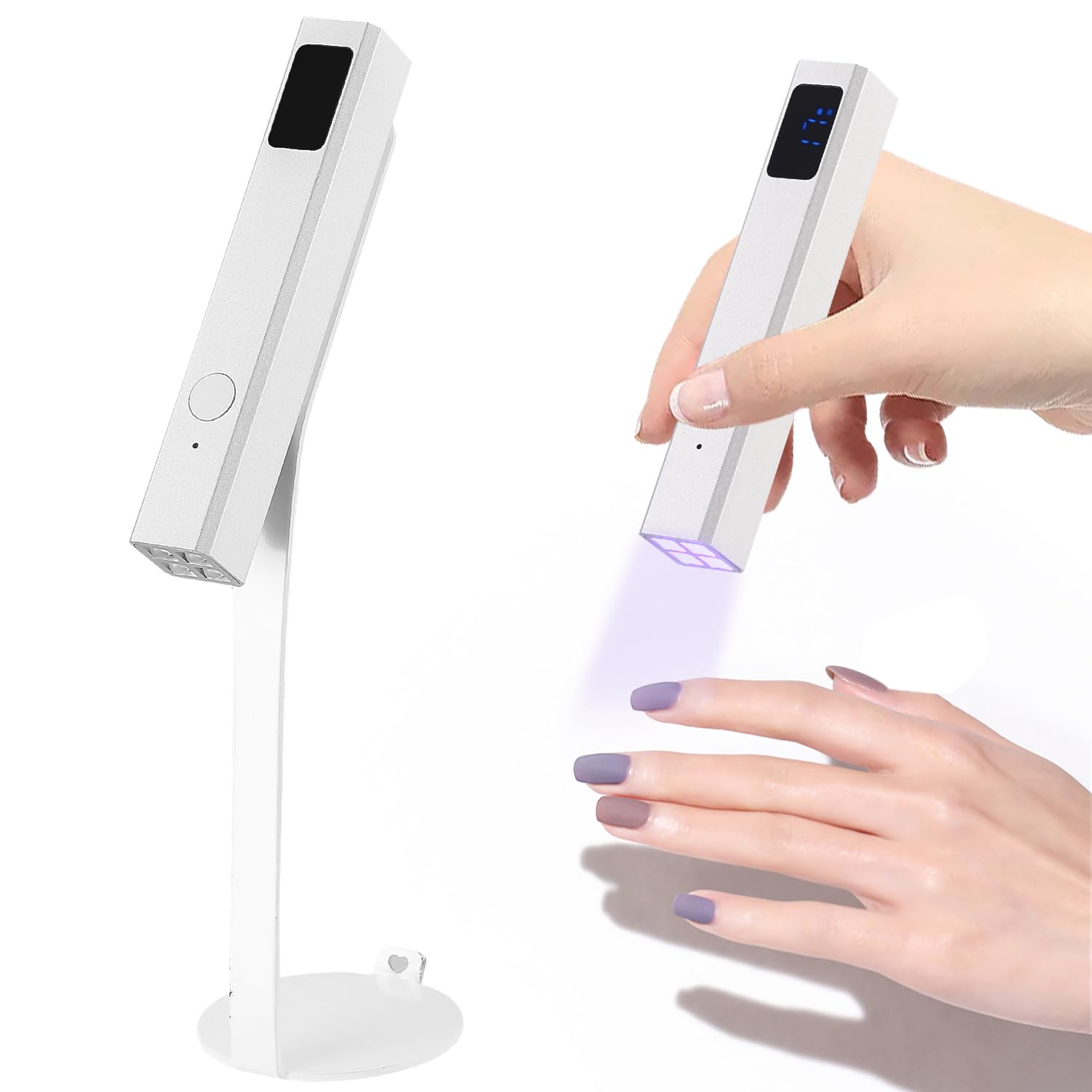 Yulado Lampara Uñas Semipermanentes, 12W Lampara De Uñas Portátil, 500mh 4 Cuentas De LáMpara Lampara Led Uñas UV, MagnéTico De Mano Lampara UV Led Uñas Profesional, con Base, Plateado