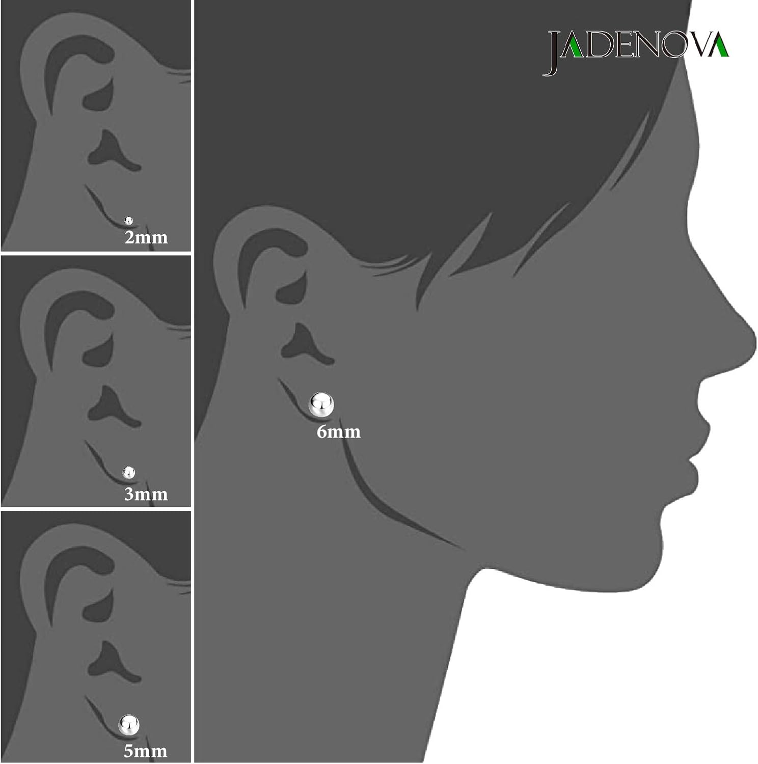 JADENOVA Sterling Silver Stud Earrings Ball Earrings Stainless Steel Hypoallergenic Silver Round Studs Earrings for Women (2-6mm, 5 pairs) - Image 5