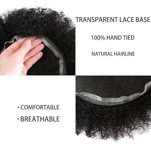 Miniatura 6 de Afro Toupee para hombres negros, encaje completo, afroamericano para hombre, tupé, rizado, 100% cabello humano brasileño, nudos blanqueados, línea