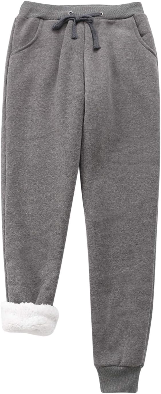 semenWomens Fleece Lined Jogger Pants Solid Soft Warm Athletic Drawstring Sweatpants with Pockets