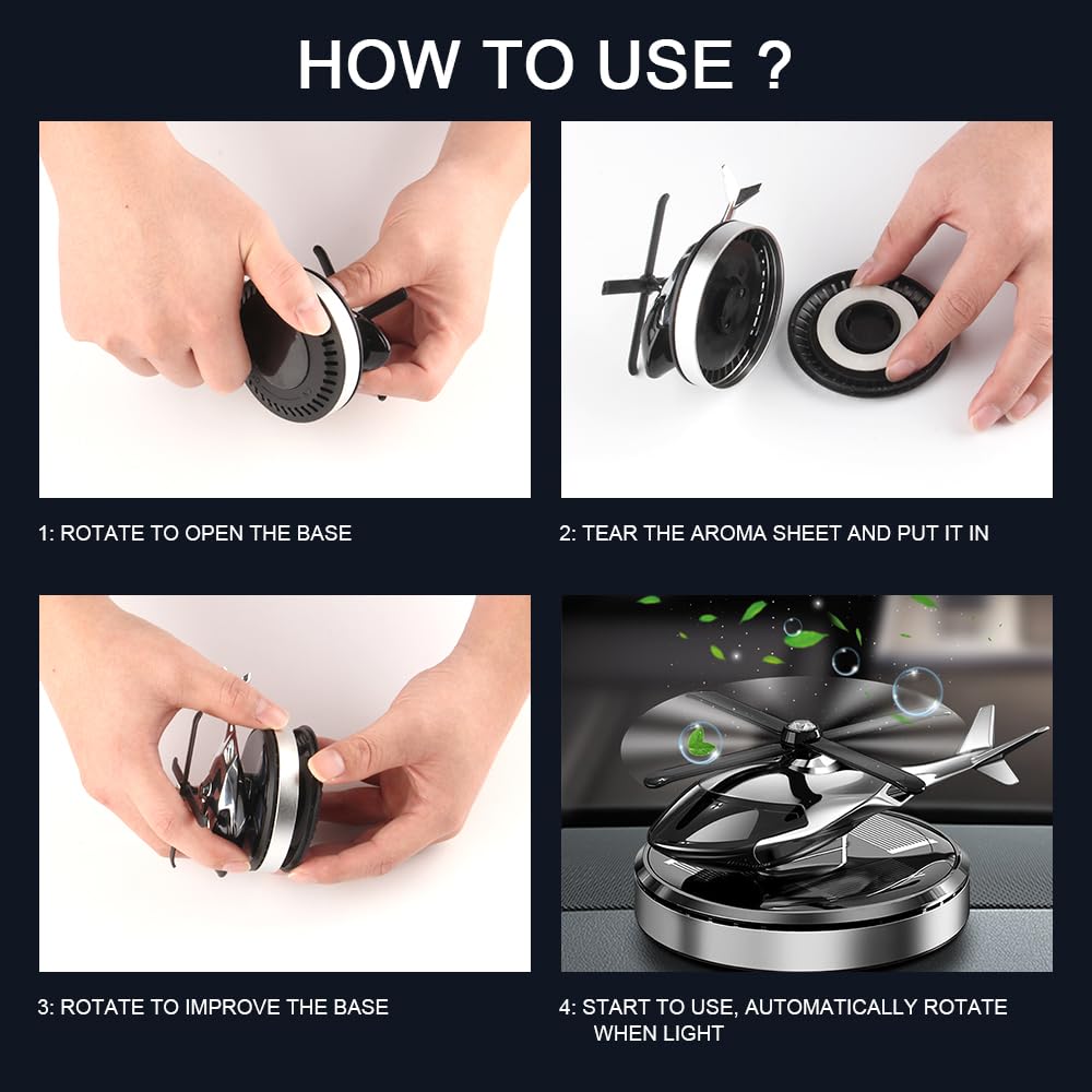 Difusor de ambientador para coche, helicóptero creativo de energía solar giratorio, aromaterapia, aviación, aleación, difusor solar fuerte con tecnología eliminadora de olores para coche,